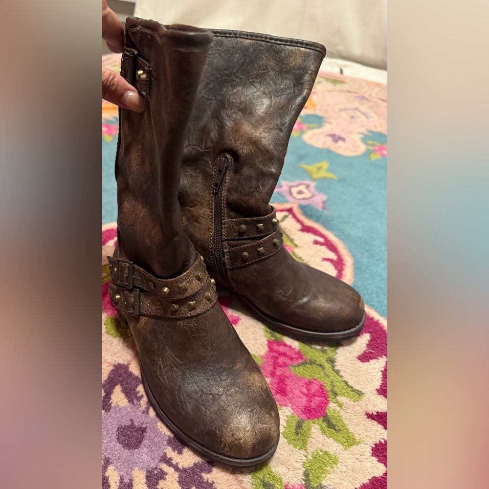Women’s Brown Studded Mid-Calf Boots